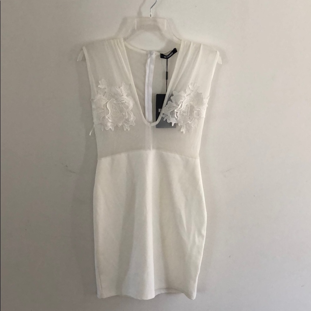 Missguided Mesh Top Embroidered Plunge Dress Sz 6